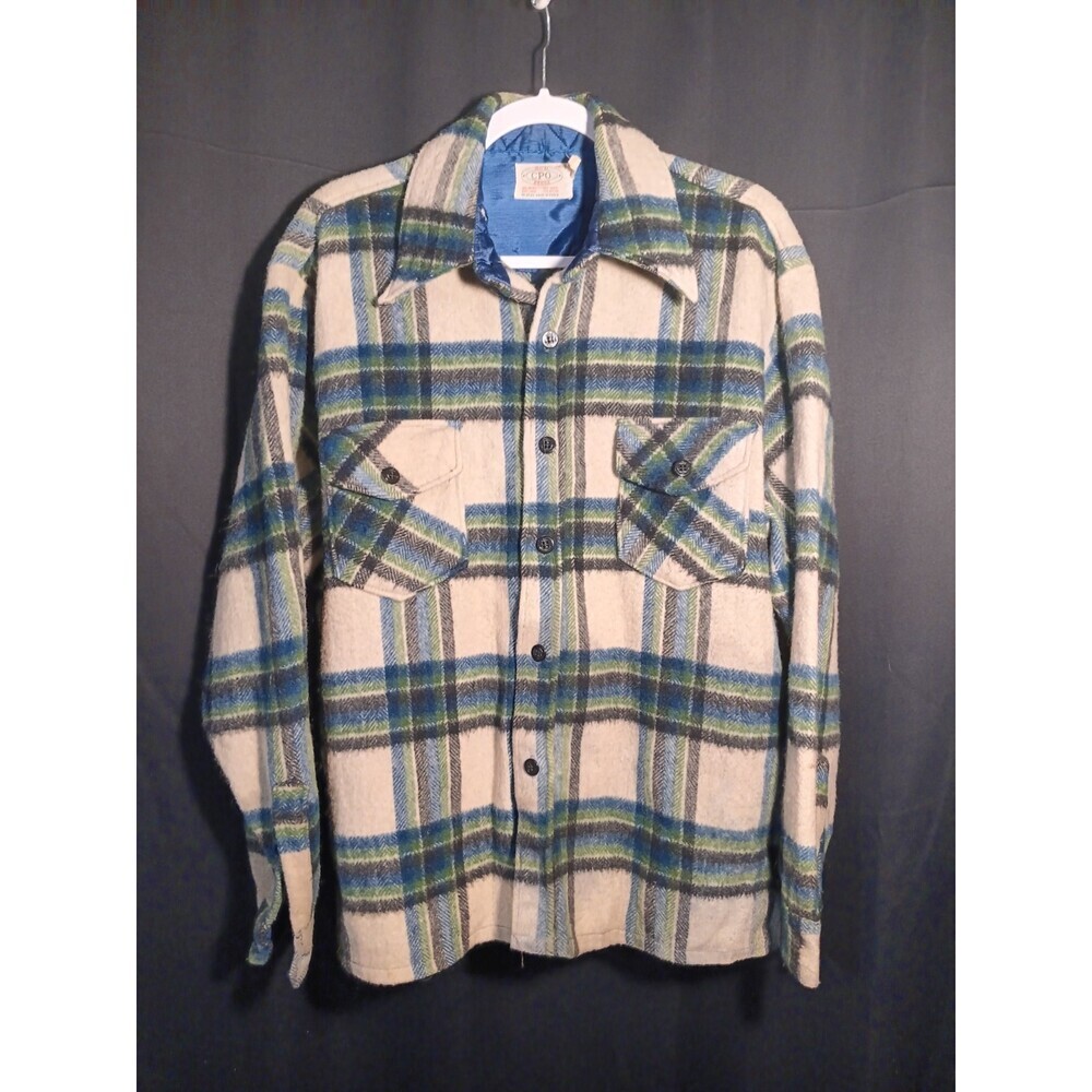 Bud Berma 80s Wool Linen Plaid CPO Coat Men’s 17‑17.5 Rare VTG Workwear